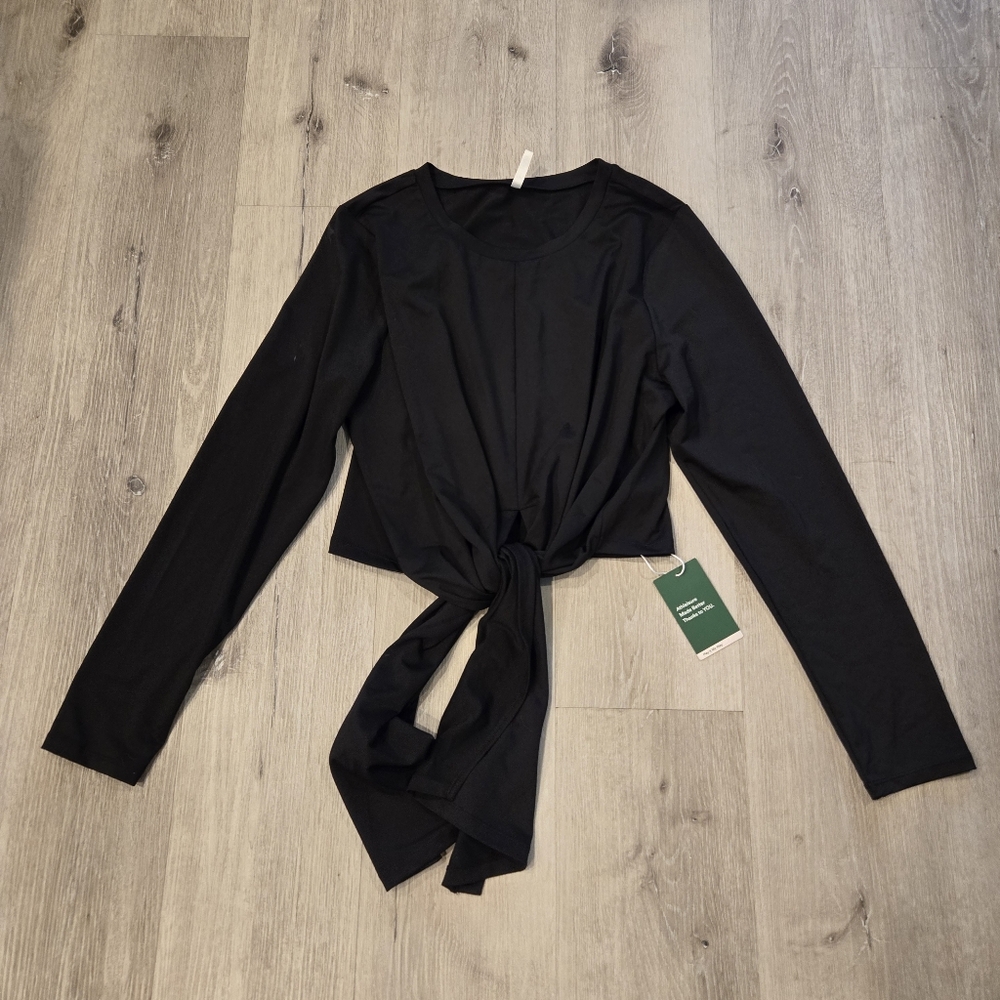 HALARA Black Long Sleeve Crop Wrap Top Sz XL NWT